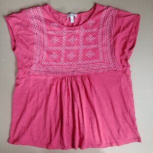 4/$20 Ella Moss raspberry pink cotton modal embroidered comfortable blouse top…